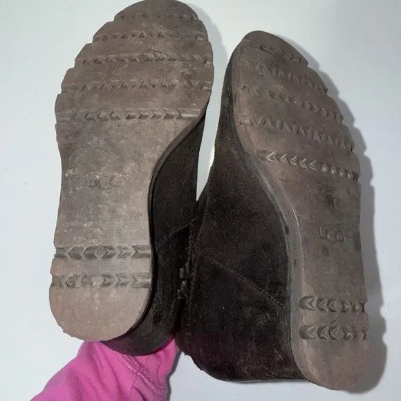 UGG MYRNA Brown Leather Wedge Ankle Boot Size 5.5 - Picture 7 of 9